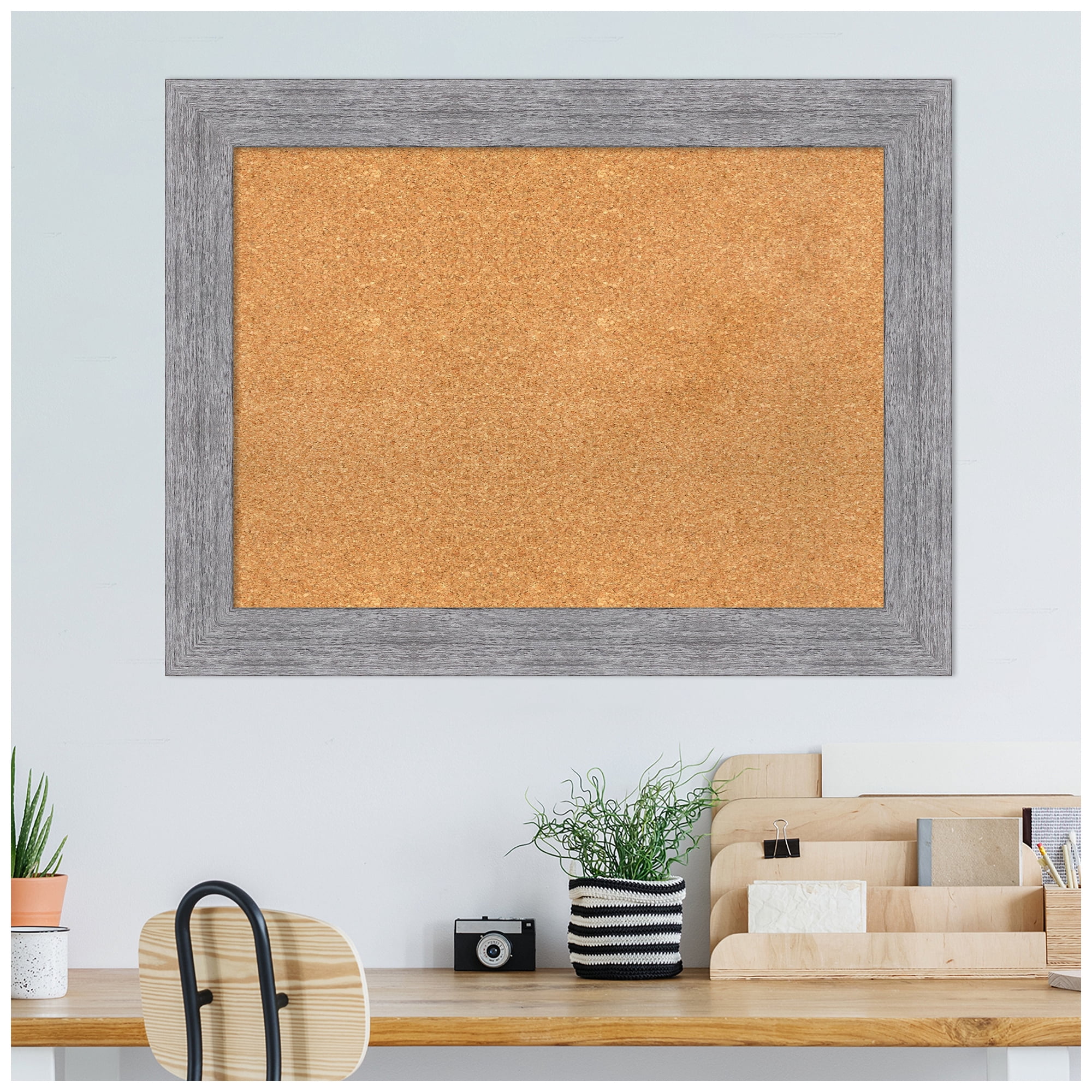 Amanti Art Natural Cork Board Framed Bark Rustic Grey Bulletin Board 33 in. x 25 in.