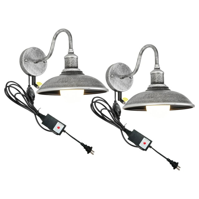 FSLiving Applique Murale AUTO à Brancher Extérieur -Intérieur Minuterie Réglable Combinée à Cellules Photoélectriques avec Cordon d'Interrupteur Étanche Homologué UL Réglage du Crépuscule à l'Aube pour Éclairage de Porche Salons de Cour Arrière Design Rétro 2 Pcs