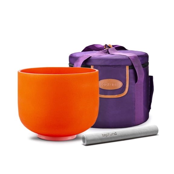 TOPFUND 432Hz D# Note Orange D# Note 8 inch Crystal Singing Bowl with Heavy Duty Carrying Case and Suede Stick