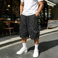 thumbnail image 2 of USNSM (XXL-5XL) Plus Size Cargo Capris for Men Elastic Waist Big and Tall Athletic Gym Crop Pants Baggy Summer Beach Travel Pant with Pockets Black XXXXL, 2 of 7