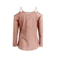 thumbnail image 4 of DeHolifer Womens Tops Long Sleeve Plus Size V Neck Cold Shoulder Pullover Tops Breathable Loose Casual Fashion Blouse Pink M, 4 of 4