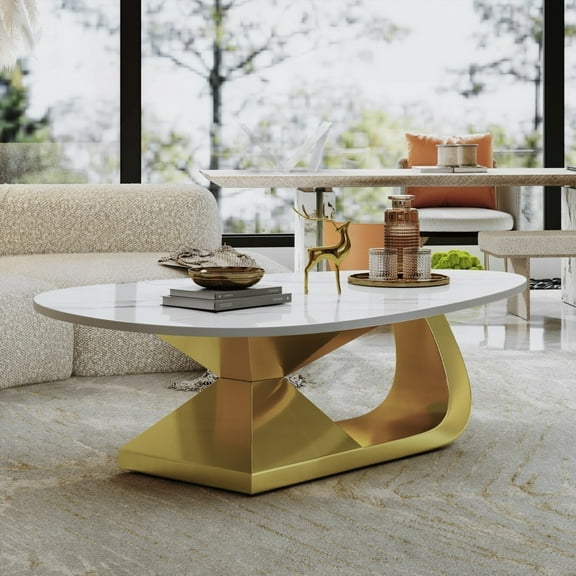 Modern Sintered Stone Tabletop Coffee Table with Stainless Steel Base - Stunning and Long-lasting Living Room Centerpiece