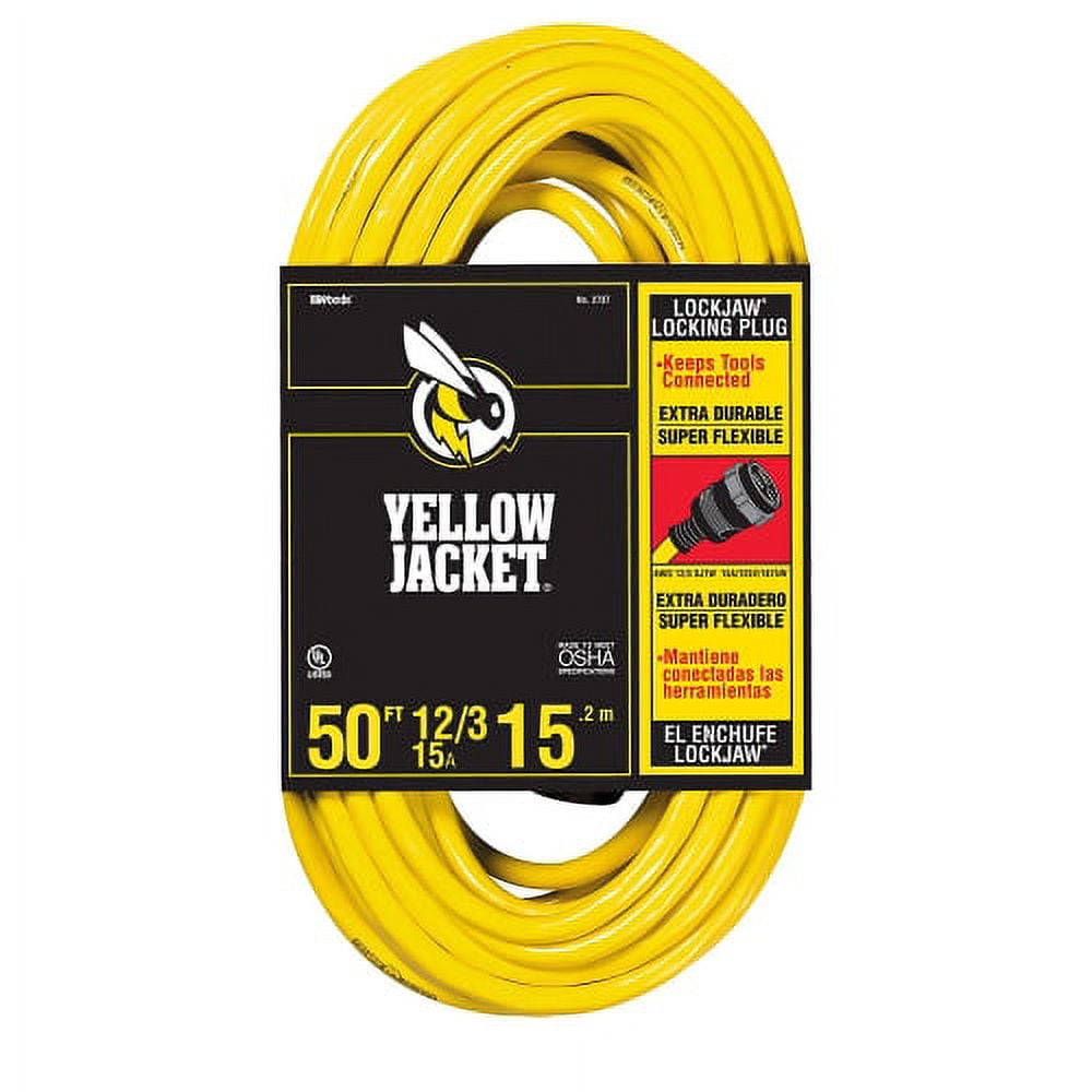 Yellow Jacket 2737 12/3 50' SJTW Heavy-Duty Premium Contractor Extension Cord with Locking Plug