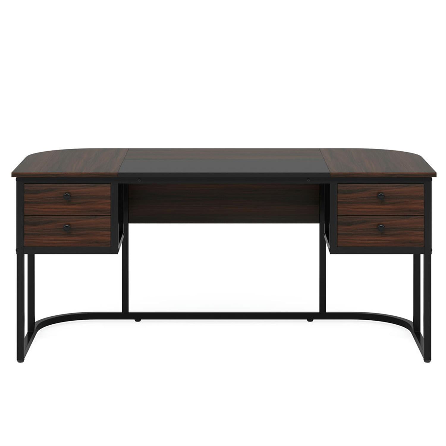 Demi Bonn 63" Executive Computer Desk with 4 Drawers, Modern Study Writing Gaming Table for Home Office, Brown