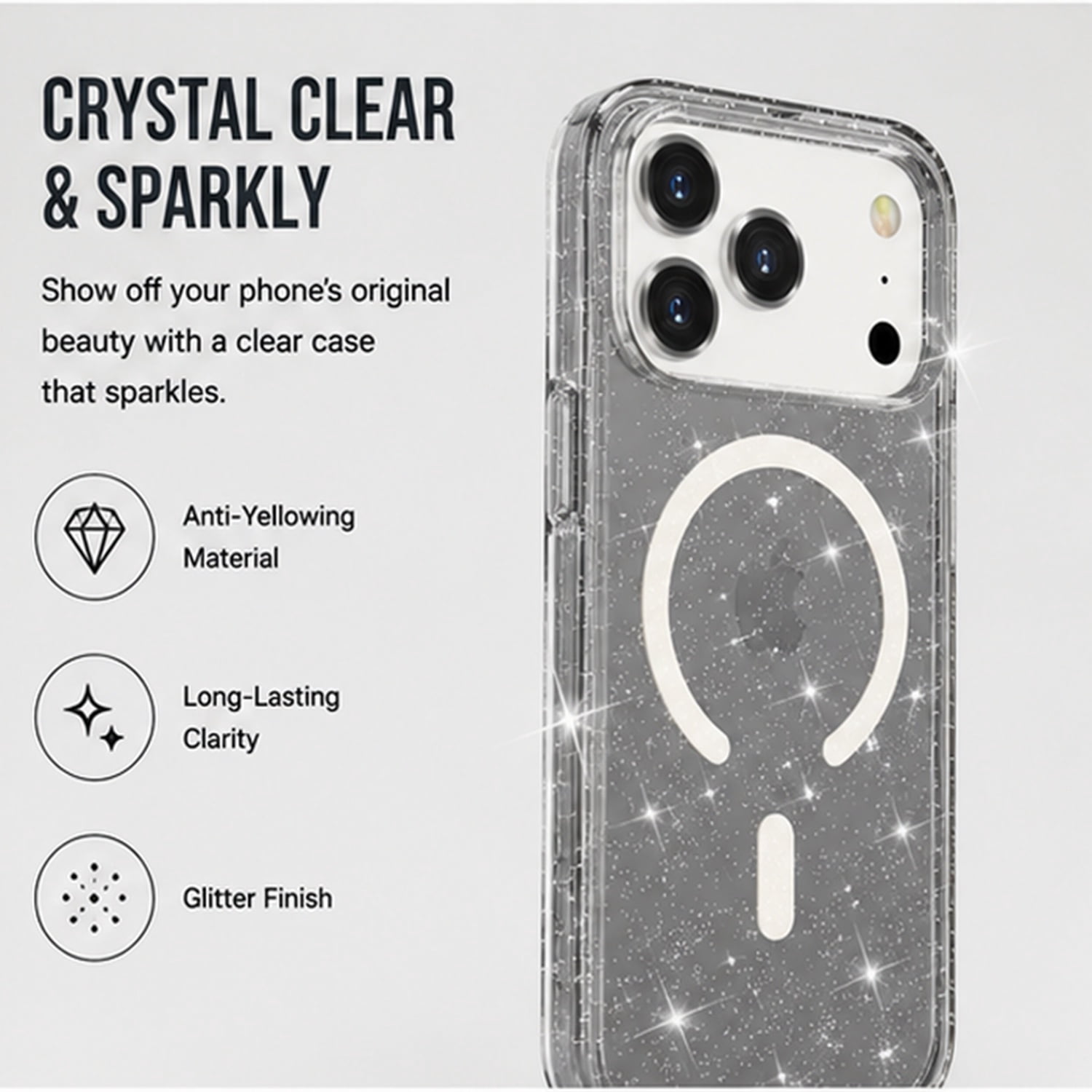 Slim Transparent Color Case with Magsafe for iPhone 17 Pro - Sparkle Black
