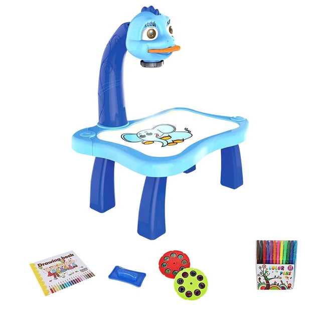 fastboy Child Learning Desk with Smart Projector Light Music Kids Projection Drawing Painting Toy Table, Blue