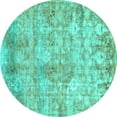 thumbnail image 1 of Ahgly Company Machine Washable Indoor Round Abstract Turquoise Blue Modern Area Rugs, 3' Round, 1 of 4