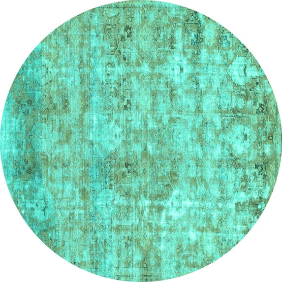 Ahgly Company Machine Washable Indoor Round Abstract Turquoise Blue Modern Area Rugs, 3' Round