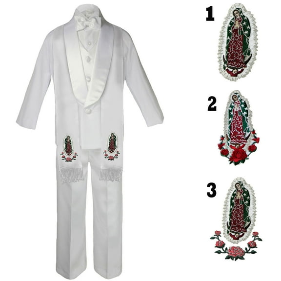 Child Teen Boy Formal Baptism Satin Shawl Lapel Tuxedo White Suit Stole Sm-20