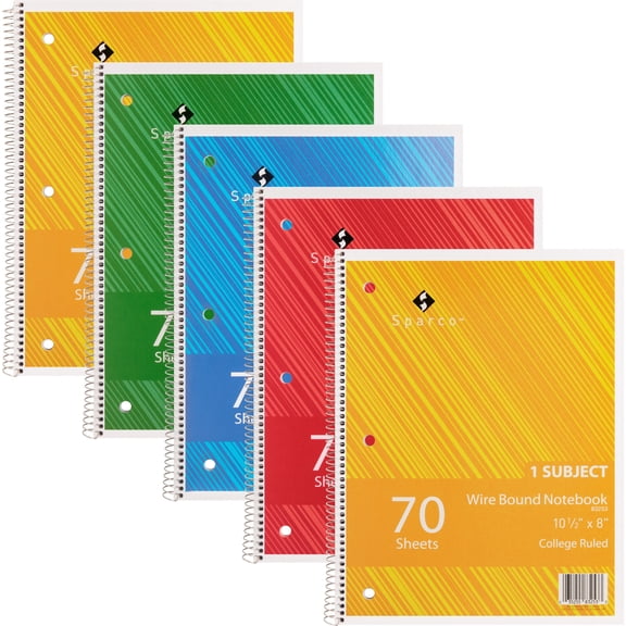 Sparco, SPR83253BD, Wire Bound College Ruled Notebook, 5 / Bundle
