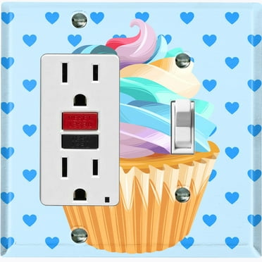 Metal Light Switch Plate Cover Rainbow Cupcake Baby Blue Heart Wallpaper CAK029