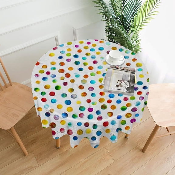 RKSupls 60 Inch Round Tablecloth, Colorful Dots Pattern Premium Polyester Straight Edge Wrinkle Resistant Washable Table Cover for Party Home Dining Decor