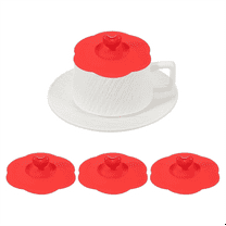 3Pcs Silicone Cup Covers, 4inch Heart Universal Cup Lids Reusable Drinking Hot and Cold Beverages for Mugs Tea Cups,3 * Tea Cups Cover,Red