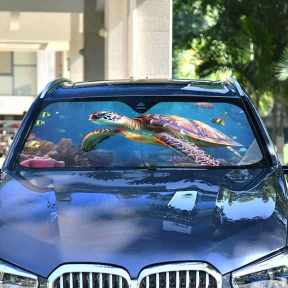 Turtle Fish Sea Coral Automotive Front Car Windshield Sun Shade Reflector Foldable for Front Fit for Cars Truck SUVs