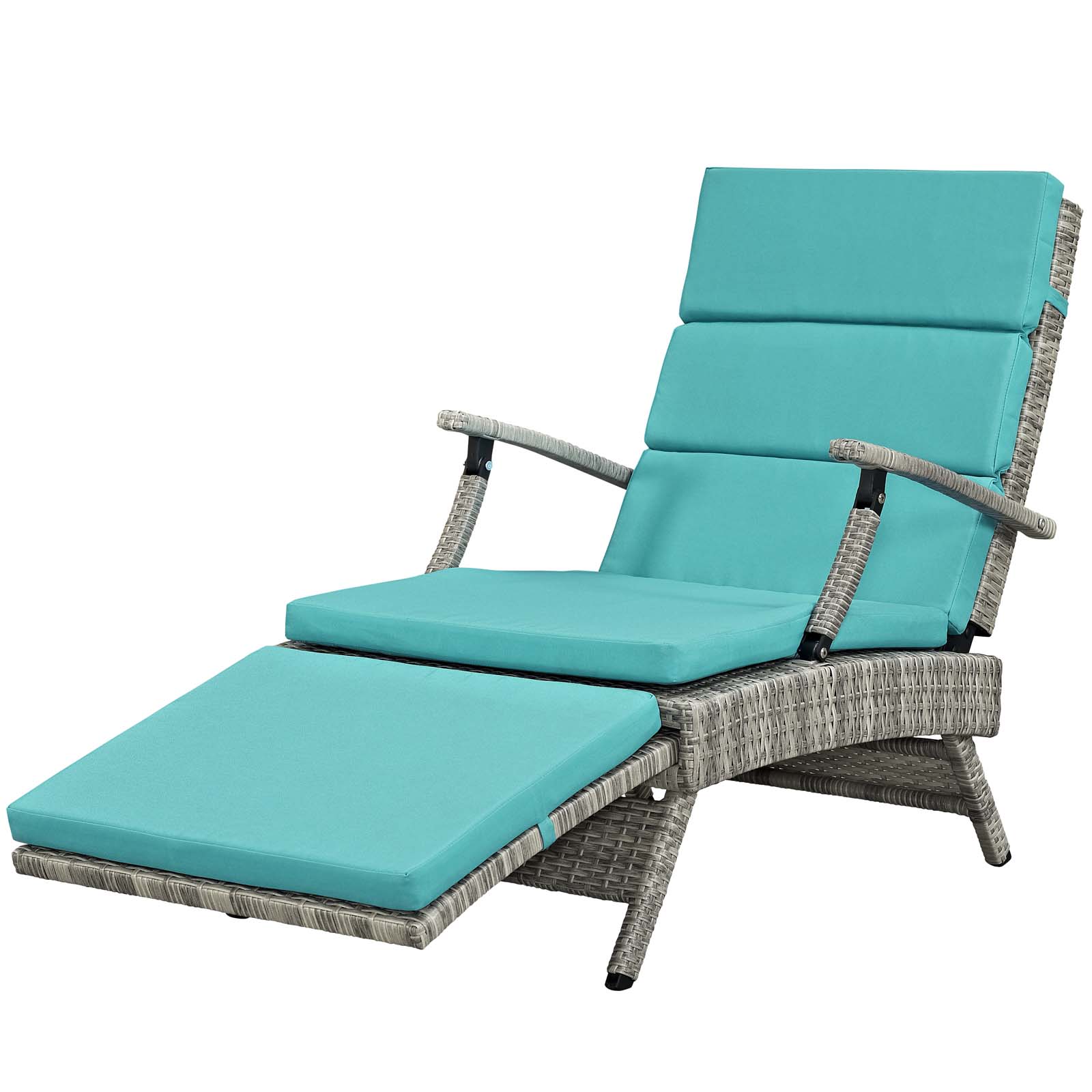 Contemporary Modern Urban Designer Outdoor Patio Balcony Garden Furniture Lounge Chair Chaise, Fabric Rattan Wicker, Blue - image 3 of 9