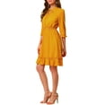 thumbnail image 5 of MODA NOVA Juniors Layered Ruffle Hem 3/4 Sleeves Smocked A-Line Chiffon Dress, 5 of 8