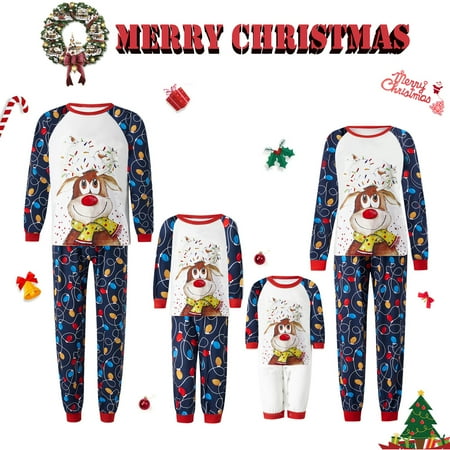 

Christmas Family Matching Pajamas Sets Elk Print Tops Pants Xmas Sleepwear Holiday Loungewear Jammies Pjs Outfits