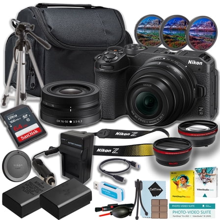 Nikon Z30 Mirrorless Camera with 16-50mm Lens   64GB Ultra Memory Card   Tripod   Camera Case   More (19pc Bundle)