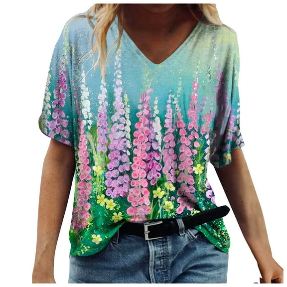 GERsome Womens Fashion Blouses Casual Print V-Neck Short Sleeves T-Shirt