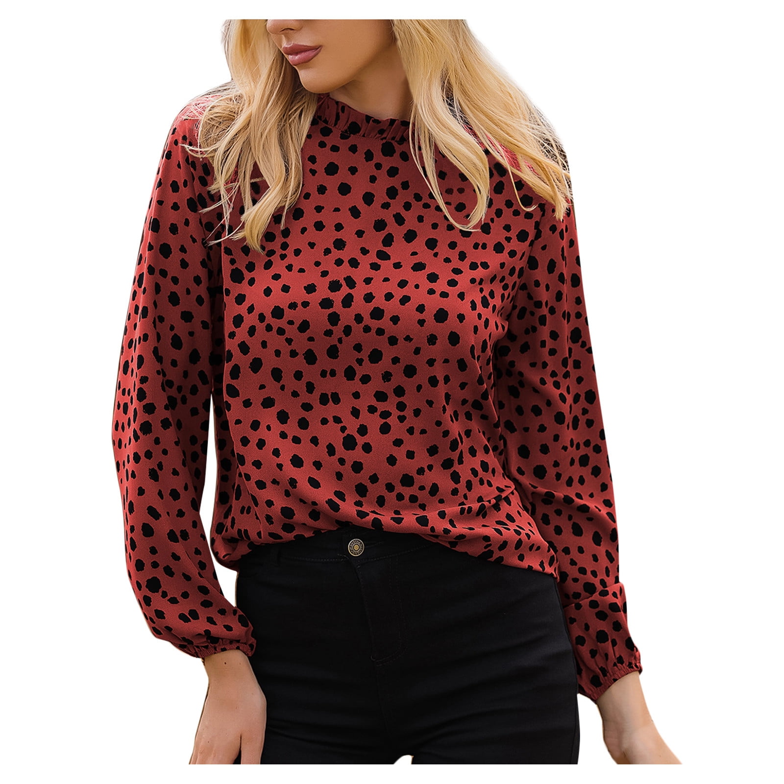 red and black polka dot blouse