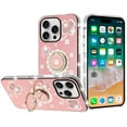 thumbnail image 2 of For iPhone 16 PRO MAX Case Crystal Studded Ringstand Bling Cover +Tempered Glass, 2 of 4