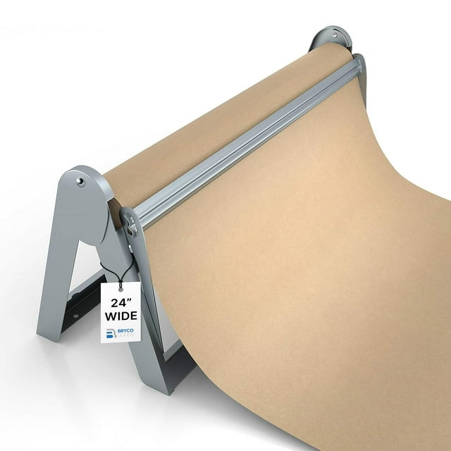 Bryco Goods 24 Inch Paper Roll Dispenser and Cutter, Wall Mountable & Non-Slip Tabletop, Heavy-Duty Steel Frame – Kraft, Butcher, Freezer, Wrapping Paper