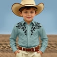 thumbnail image 2 of Angala Child Tees Lapel Neck Long Sleeve Floral Embroidery Button Up Boys Shirts Summer Cowboy Style Toddler Boys T Shirts Size 4-5 Years Green, 2 of 4