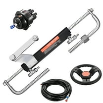 KFFKFF 90HP Hydraulic Steering Equipment for Outboard, Nautical Vessel Hydraulic Steering Mechanism with 13.5-inch Control Wheel, Helm Pump, Hydraulic Cylinder & Pair of 26FT Tubing