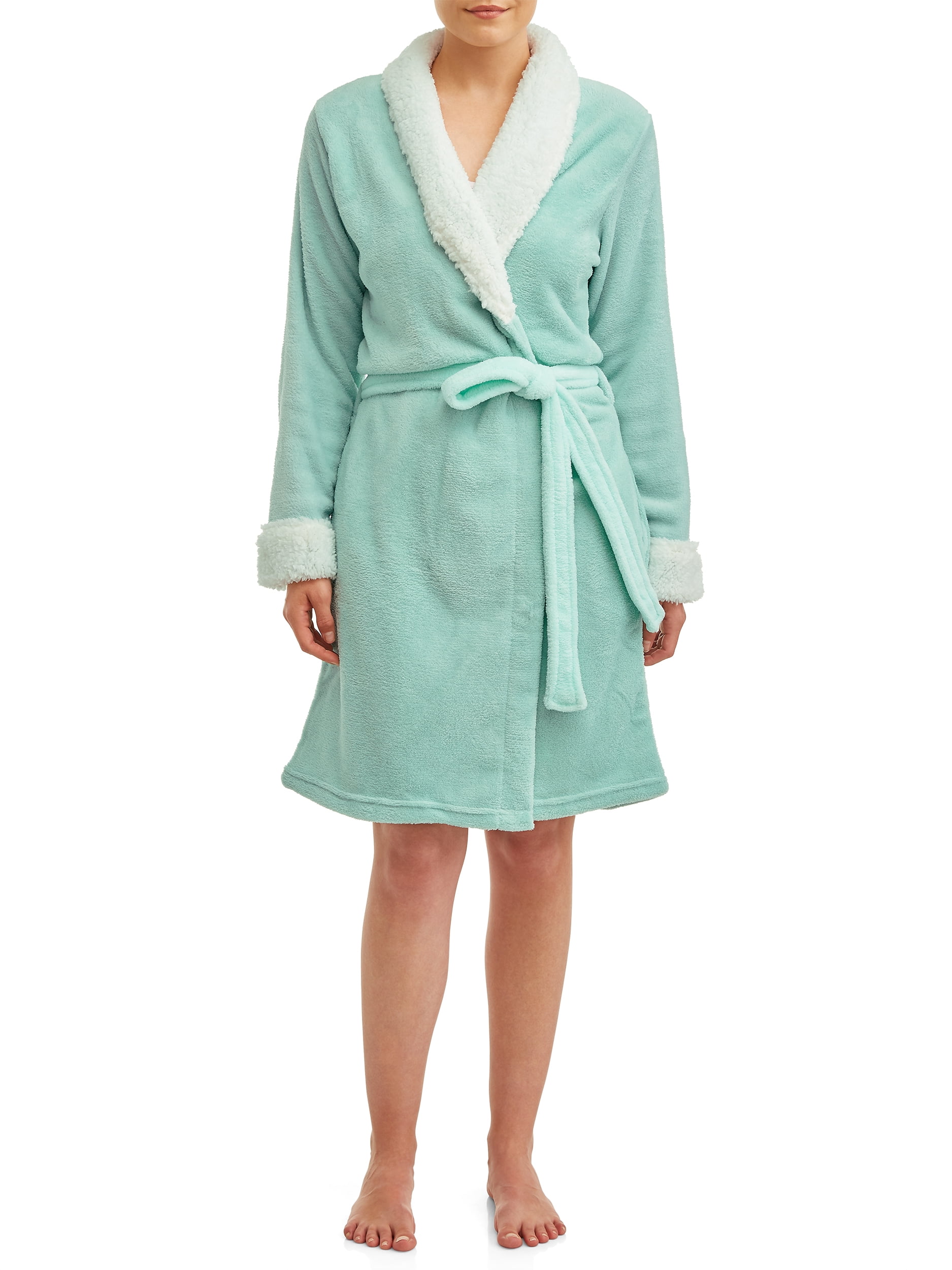 Blue Star Clothing Women's 3/4 Length Plush Body Robe with Sherpa Trim