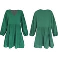 thumbnail image 4 of FANCYINN Women Shift Tunic Ruffle Dress Long Lantern Sleeves Babydoll V Neck Swing Mini Dark Green Cocktail St Patricks Day Dress XL, 4 of 5
