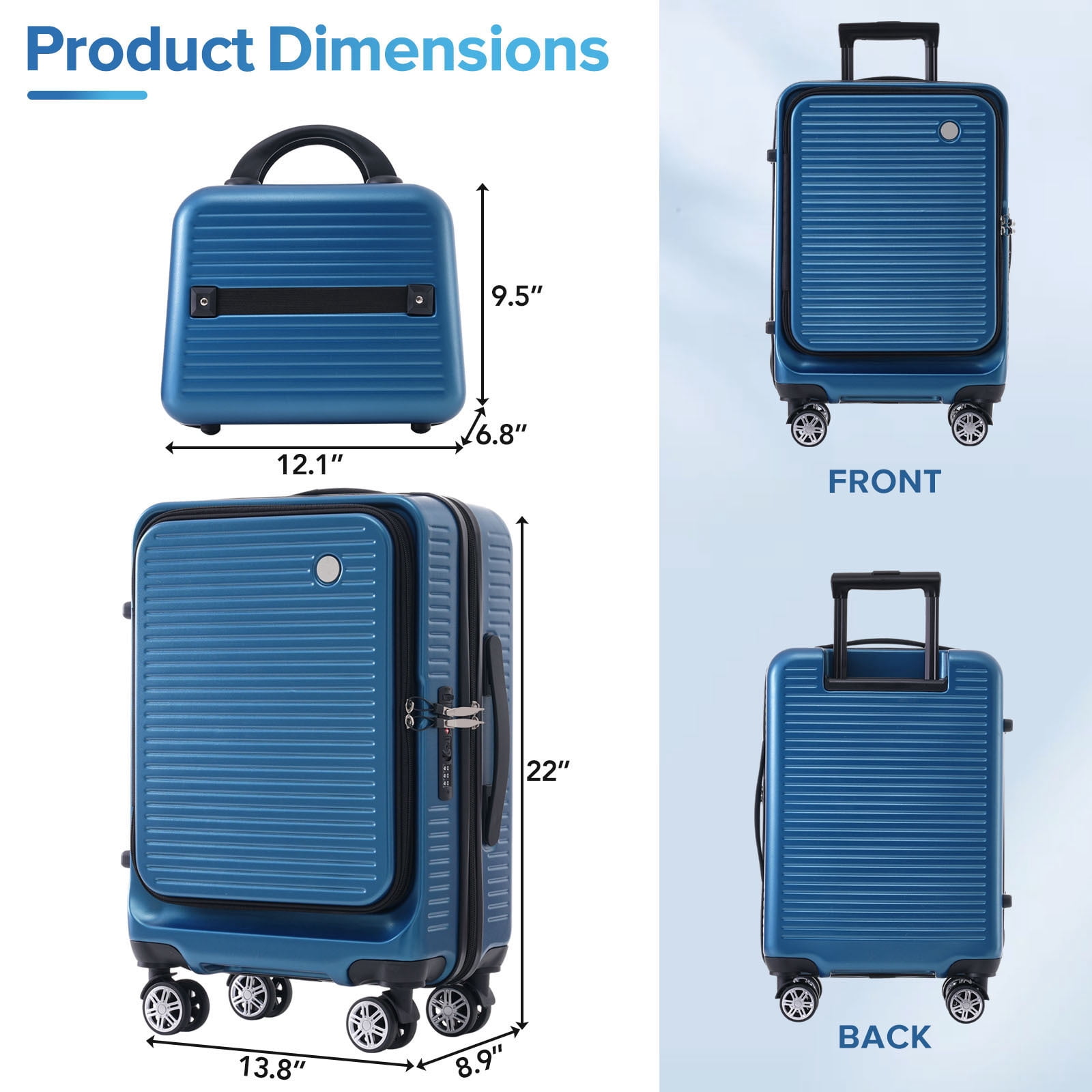 EUROCO Carry On Luggage 22x14x9 Airline Approved, Front Open Suitcase with 1 Portable Carrying Case and USB Port (Peacock Blue, 20 Inch, 40L)
