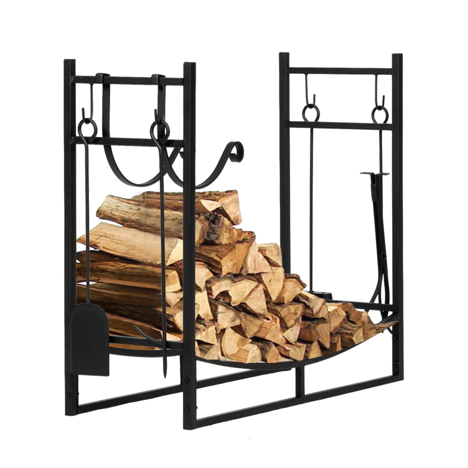 UBesGoo 43.5 Inch Wrought Iron Fireplace Firewood Log Rack w/4 Tools