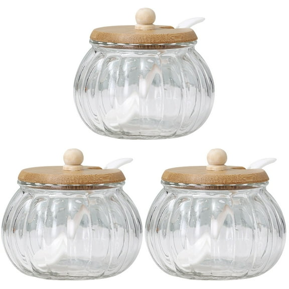 3 Sets Sugar Container Sugar Dispenser Glass Sugar Jar Glass Seasoning Jar Sugar Jar with Spoon