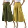 thumbnail image 2 of FLMEI Women's Wide Leg Skirt Pants with Pockets Elastic Waist Yoga Workout Trousers Nine Wide Leg Palazzo for Womens S-XXL, 2 of 9