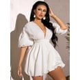 thumbnail image 3 of Vestido WDIRARA para mujer, cuello en V profundo, manga abullonada, blanco, XXS, 3 of 6