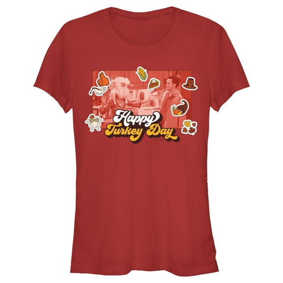 Junior's Friends Happy Turkey Day Scene  Graphic T-Shirt
