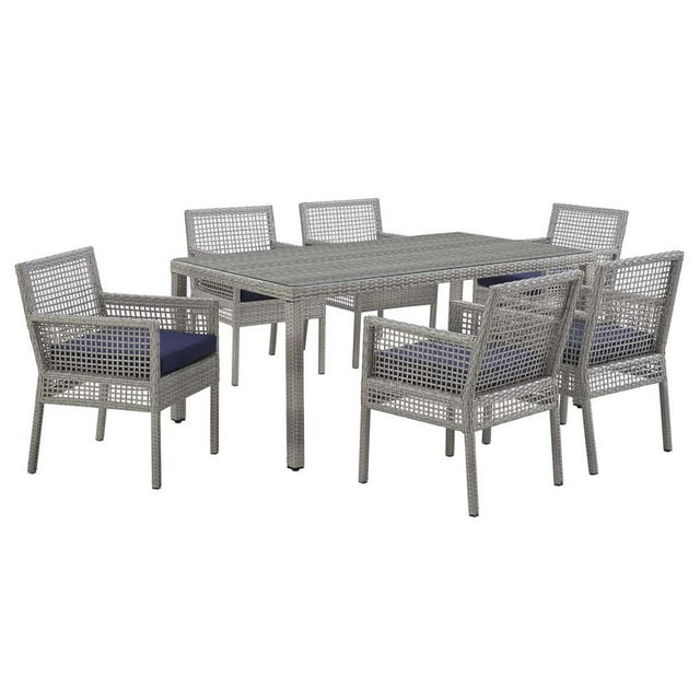 Modway Aura Ensemble de Patio Extérieur en Rotin Osier de 7 Pcs, Gris/marine