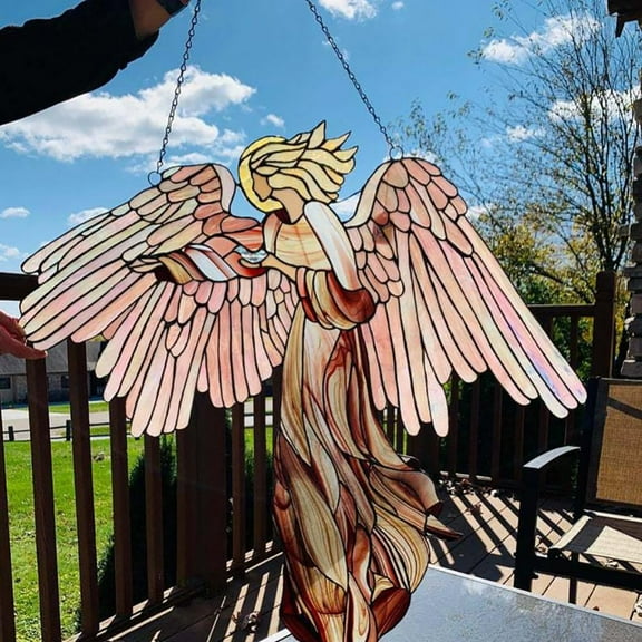 Stained Glass Angel Wing Suncatcher, Window Hangings Pendant Ornaments for Home, Yard, Office