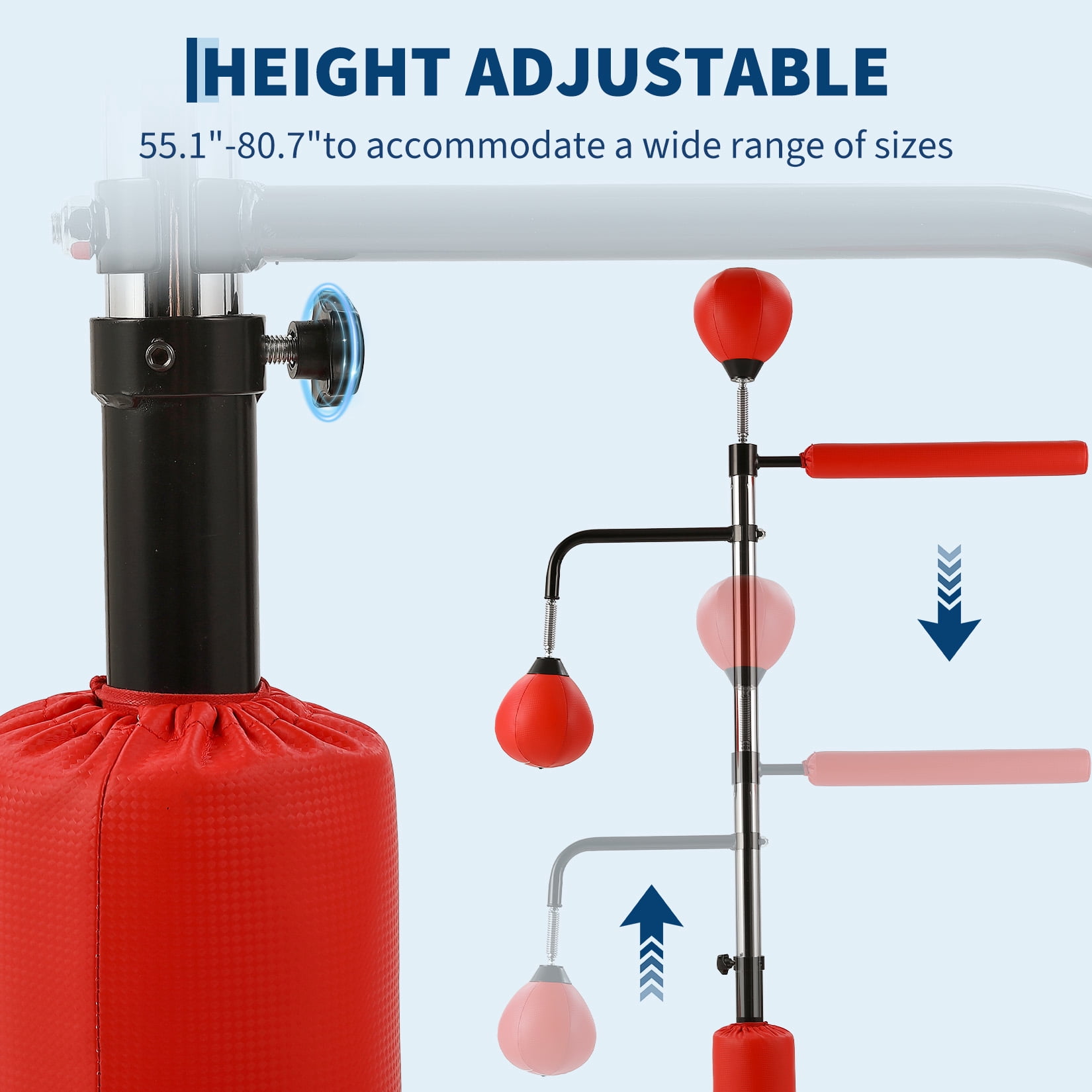 Freestanding Boxing Re-flex Bag with Speed Ball & Rotating Bar, Adjustable Height Punching Bag with Suction Base, Boxing Training Equipment for Adults & Teens
