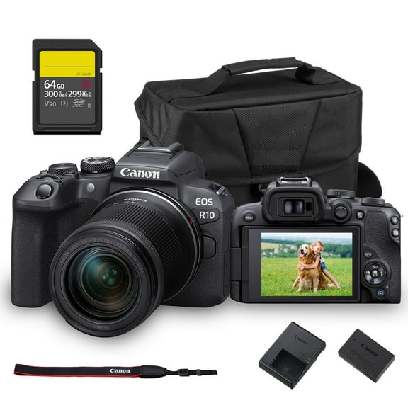 Canon EOS R10 Mirrorless Camera with RF-S 18-150mm Lens – 24.2MP APS-C Sensor, 4K 60p Video, Dual Pixel AF II, Compact Travel-Friendly Design (5331C016)   64GB Memory Card   Shoulder Bag