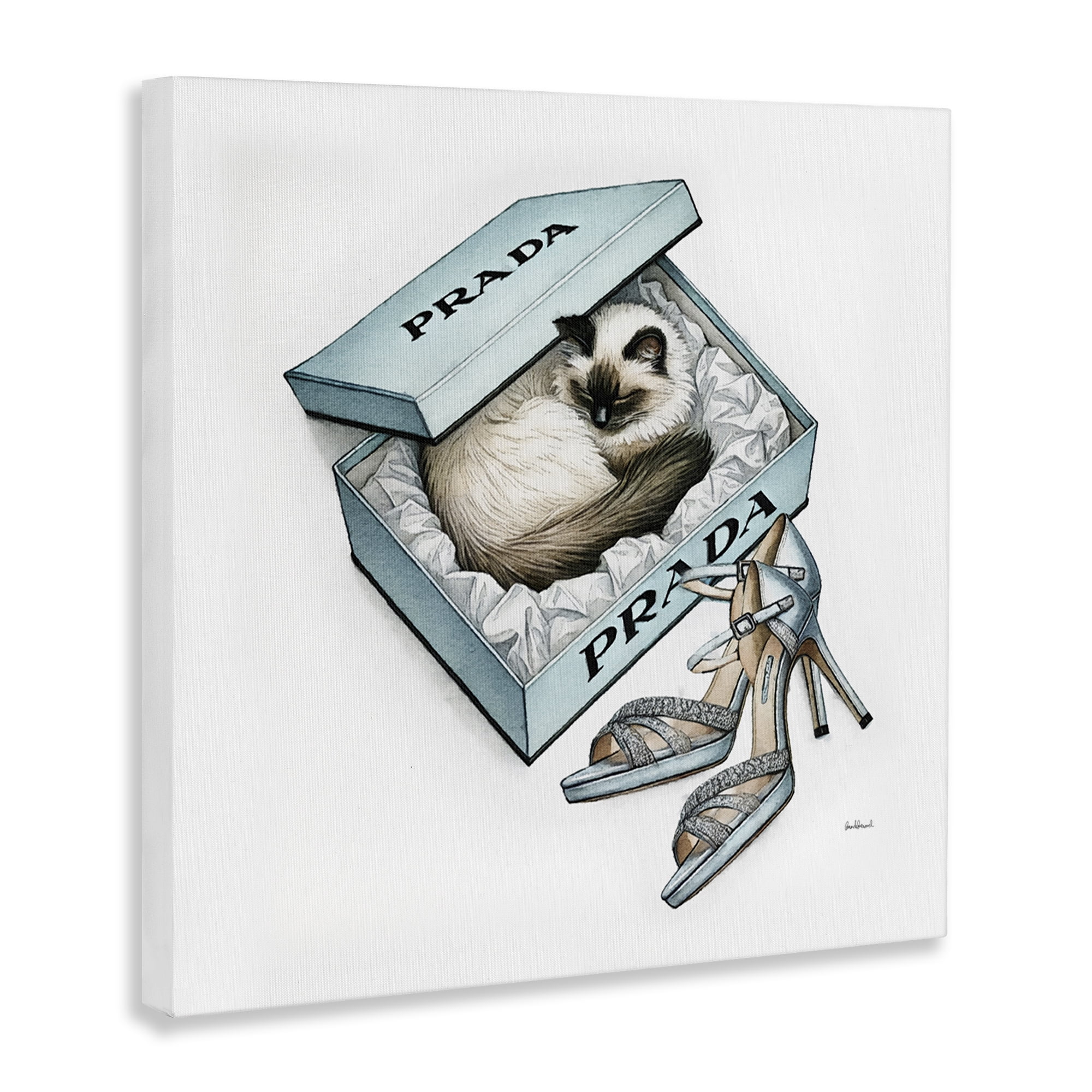 Stupell Industries Sleepy Kitten in Shoebox Animals Painting Wrapped Canvas Art Print Wall Art, 36 x 36