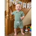 thumbnail image 4 of BemeyourBBs Newborn Baby Boy Girl Summer Clothes 2 Piece Outfits Waffle Texture Button Lapel Neck Short Sleeve Solid Color Romper and Shorts Set, 4 of 9