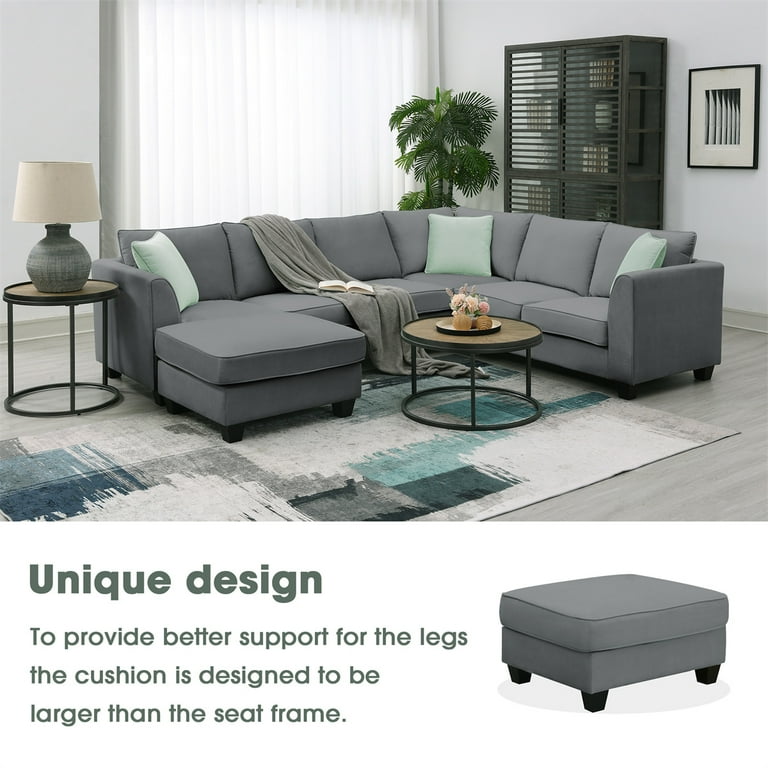 Modern Large Sectional Sofa 7 Seats Fabric Sectional Sofa Set
