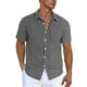 thumbnail image 2 of Blusa y camisa de manga corta con cuello vuelto y botones para hombre, estilo cárdigan vertical de manga corta con cuello vuelto y bolsillo, blusa de poliéster para hombre, 2 of 5