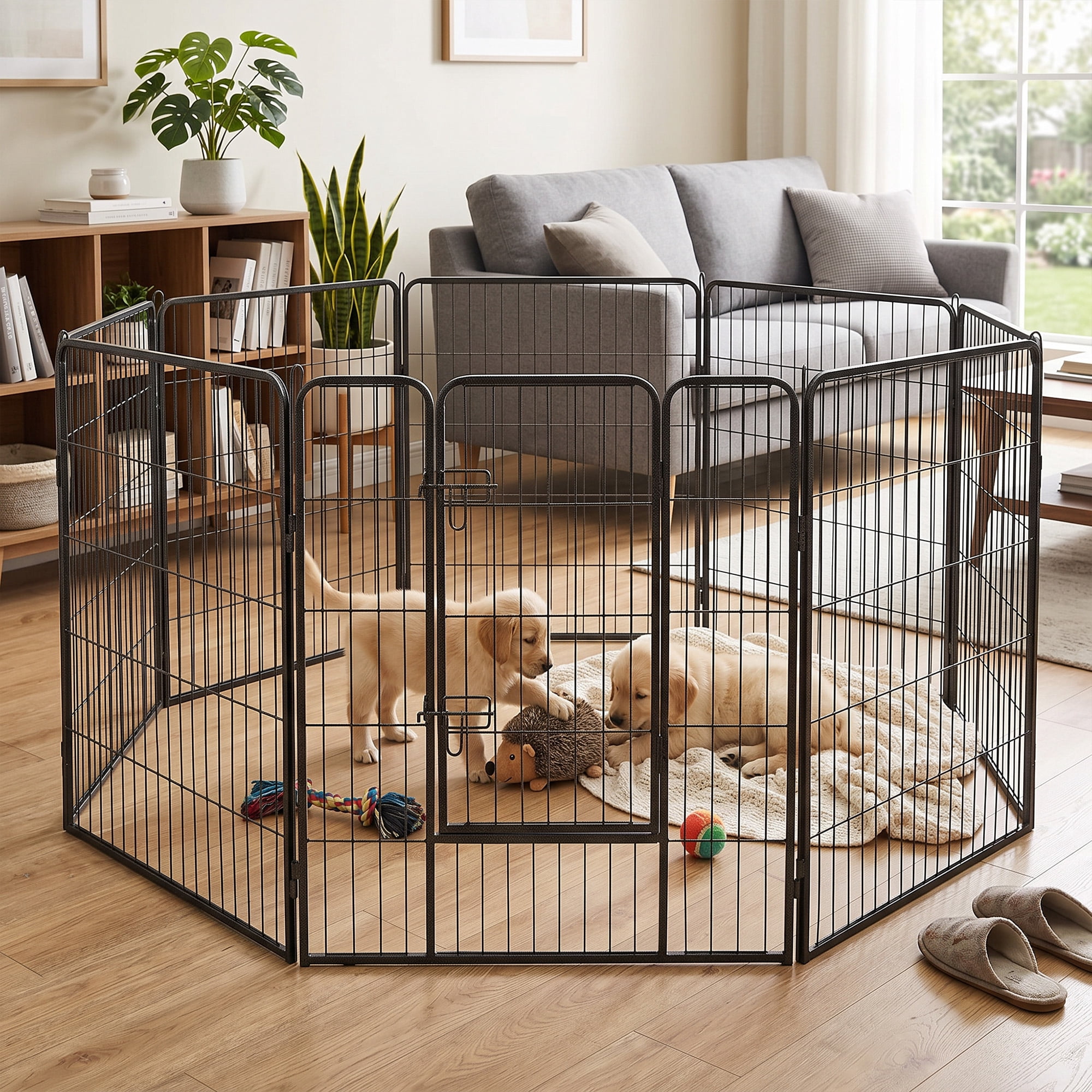 LIVIZA 8 Metal Panel Pet Gates, Dog Playpen, Portable Wire Play Pen for Pets, 40" Tall Fireplace Fence Playard, Black