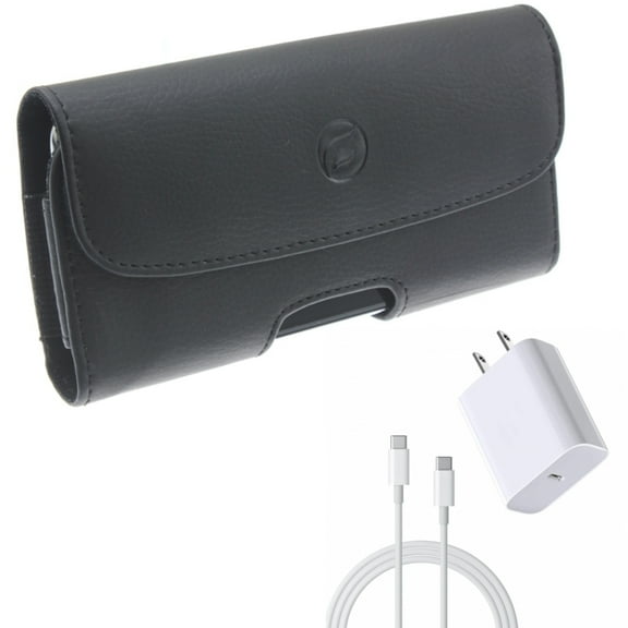 18W Fast Home Charger & Case Belt Clip for Samsung Galaxy S21,S20 - PD Type-C 6ft USB-C Cable   Leather Holster Cover Combo