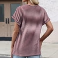 thumbnail image 4 of Womens Short Sleeve Sweater Waffle Knit Striped Tops V Neck Spring Summer T Shirts Casual Blouses Outfits Wine XL, 4 of 5