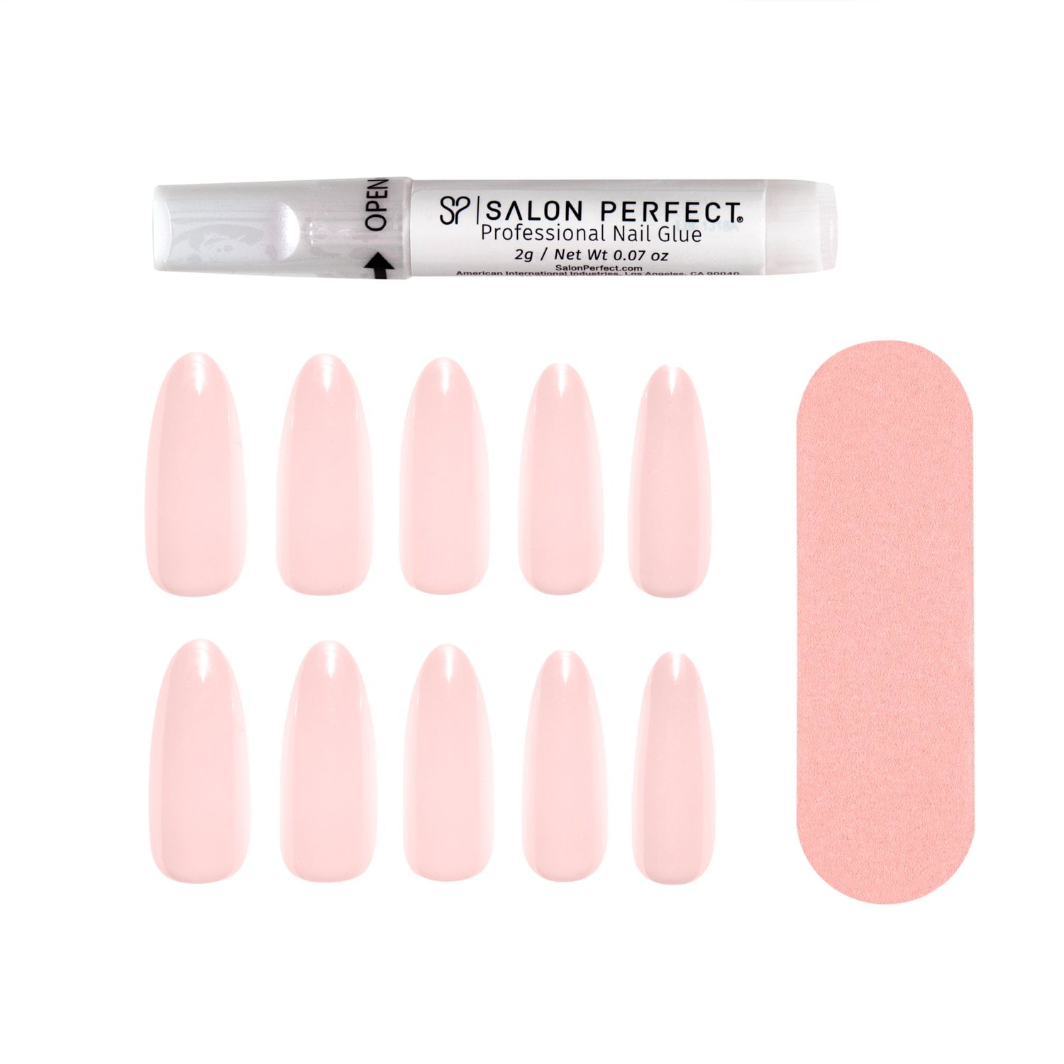 Salon Perfect Artificial Press on Nails, 158 Glazed Pink, Long Almond Glue On Fake Nails, File & Glue Included, 30 Pieces