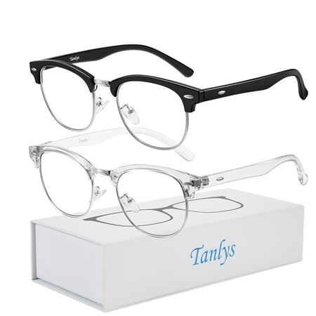 Tanlys 2 Pack Blue Light Blocking Glasses for Computer Eye Strain [Dry Eye & Sour Eye], Anti UV Reduce Headache Classic Bluelight Blocker Glasses Men Women