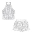 thumbnail image 3 of TiaoBug Kids Girls Shiny Sequins Crop Top with Pleated Skirt Jazz Hip Hop Performance 2 Piece Dance Outfit Silver 10, 3 of 5